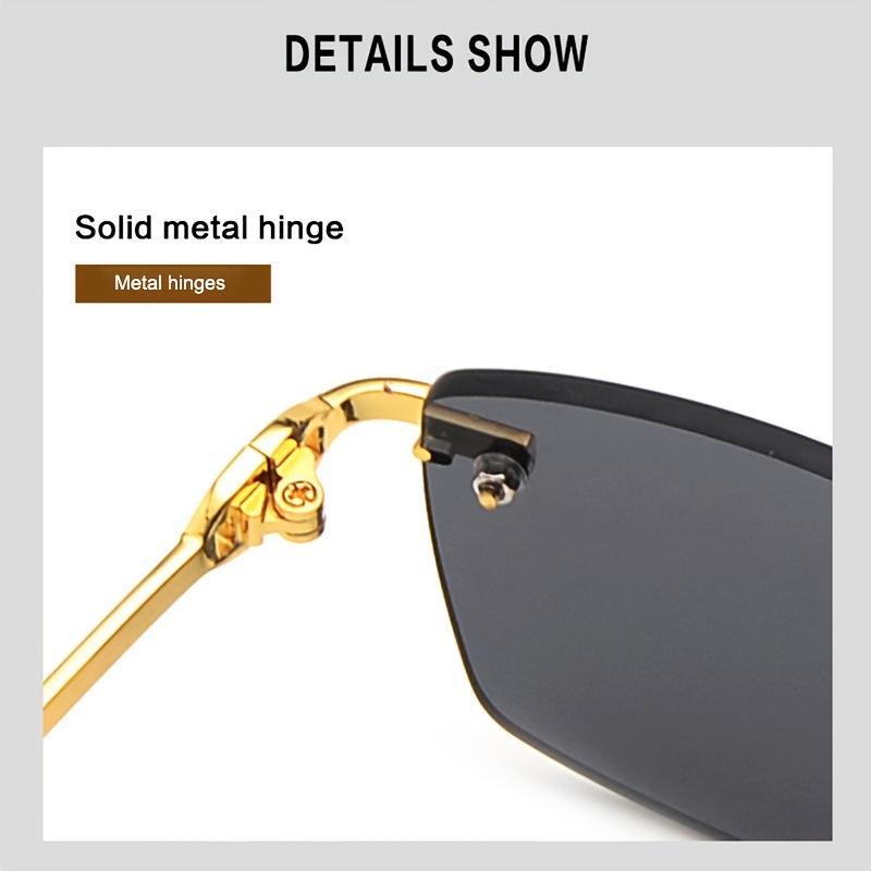 Classic Vintage Rimless Small Square Frame Sunglasses For Men