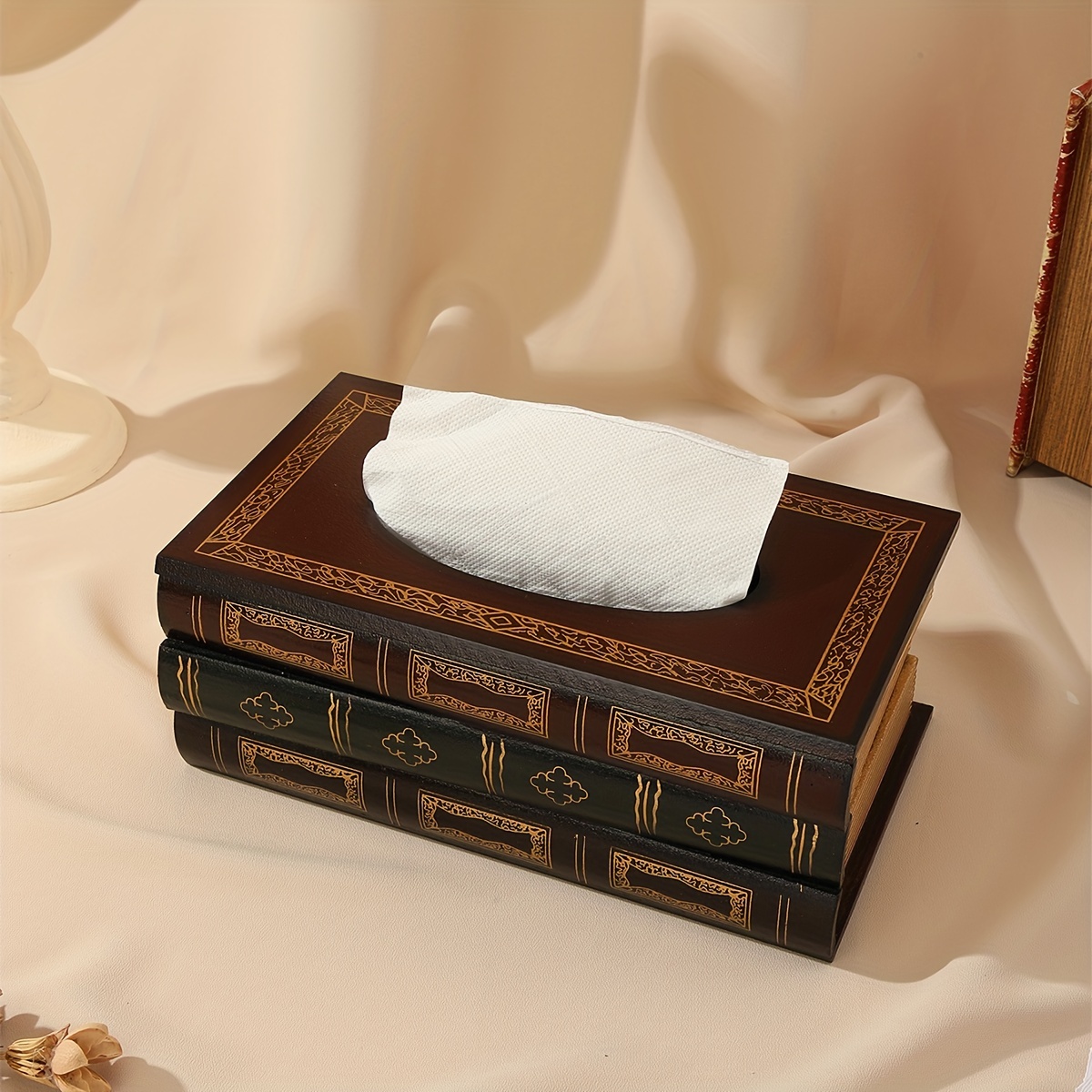 Boîte à mouchoirs en forme de livre décoration de la maison accessoires de  rangement ornements en bois-TIP