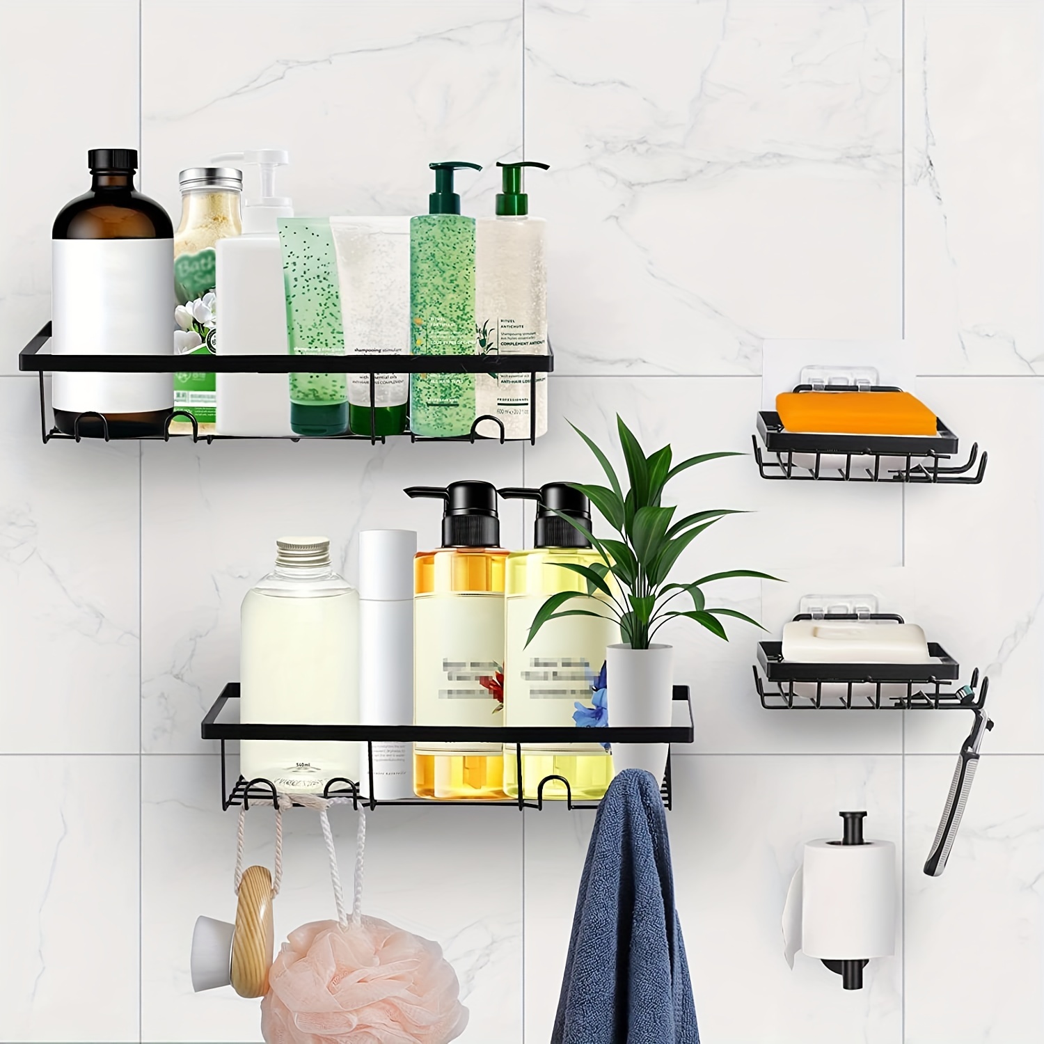 Shower Caddy Rustproof, Shower Shelves Self-adhesive With Hooks Shower  Organiser Wall Mounted Bathroom Shampoo Holder, Matte Black