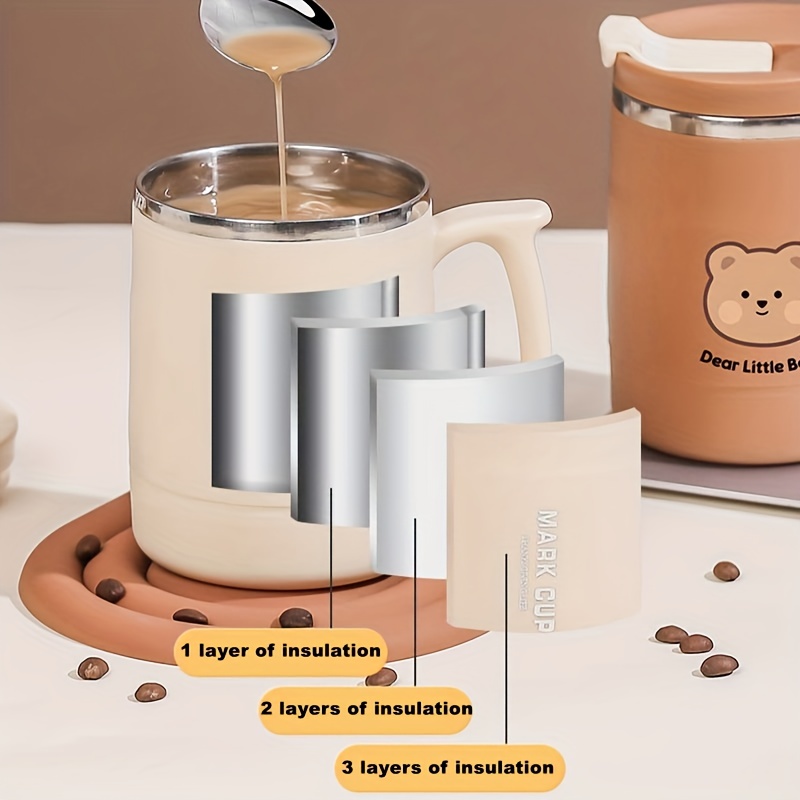 Cute Kawaii Teddy Bear Coffee Tumblers with Lid & Straw Double Wall  Stainless Steel Travel Mug for Car Camping