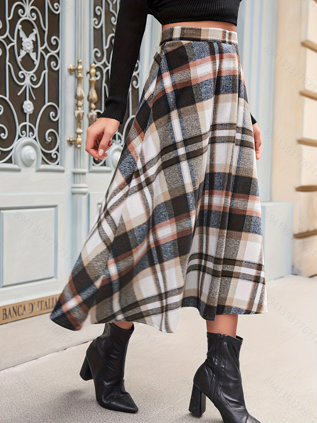 Blue plaid outlet midi skirt