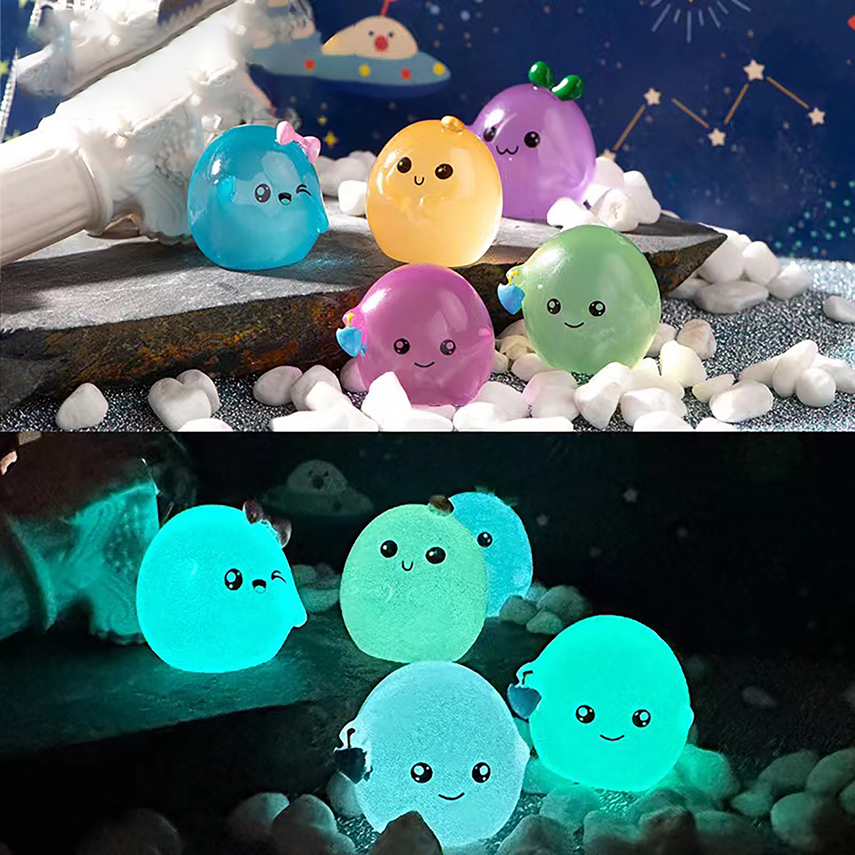 

5pcs Resin Glow-in-the-dark Cute Expression Small Group Decoration, Used For Home, Desktop, Party Diy Decoration, Desktop Ornaments, Car Decorations,