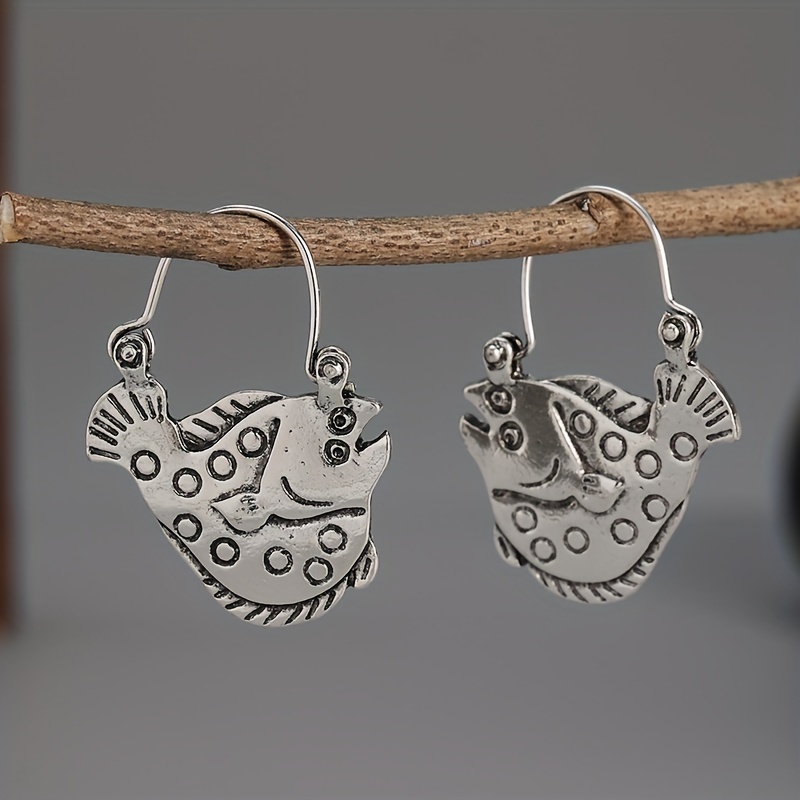 Vintage Silvery Fish Pattern Hoop Earrings Retro Bohemian Style Copper  Silver Plated Jewelry Trendy Female Gift