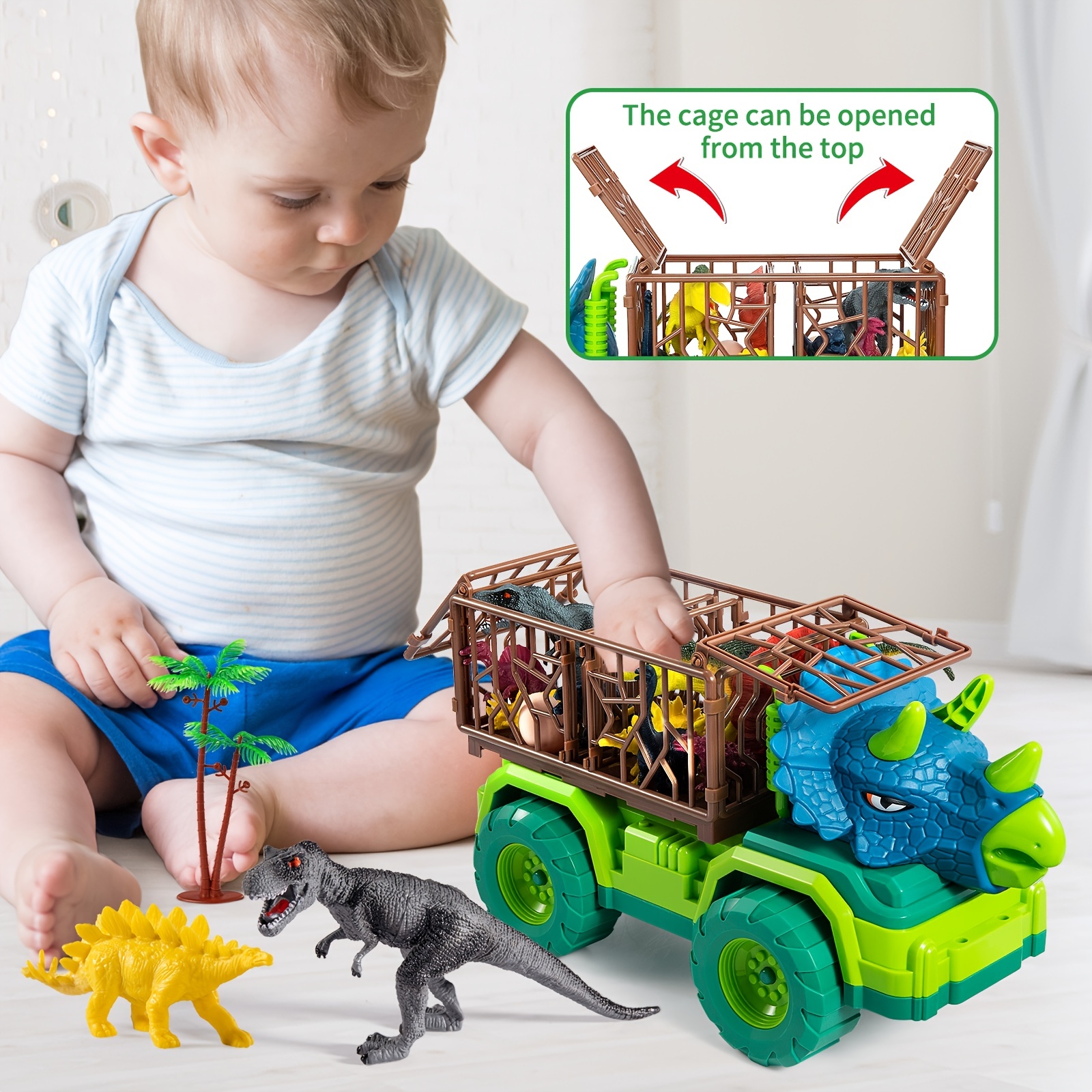 Dinosaur Truck Toy For Kids 3-5 Years, Triceratops Transport Car Carrier  Truck With 8 Dino Figures, Activity Play Mat, Dino Eggs And Trees, Capture  Ju