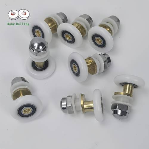 8pcs shower door rollers diameter 23mm 25mm 27mm with copper rod shower glass sliding door hanging wheel roller bathroom sliding cabinet pulleys bathroom glass door rail wheel sliding door copper wheels