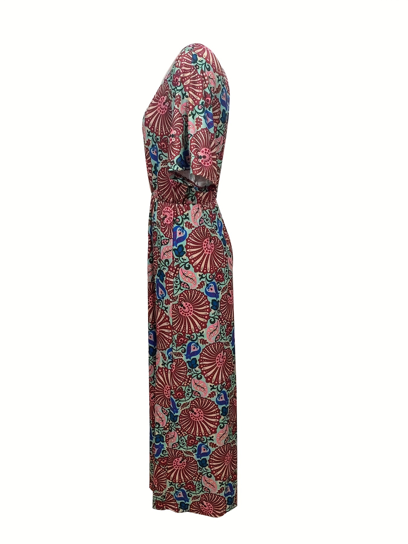 Women's Plus Size Bohemian Floral Printed Dress V Neck Short Sleeve Split  Party Maxi Dresses C-Black at  Women's Clothing store