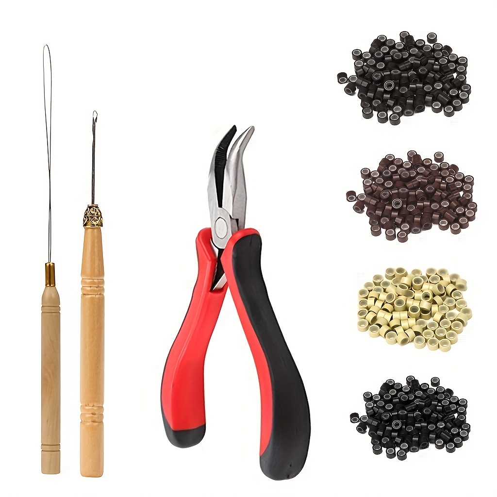 Hair Extension Beading Kit Microlink Pliers Loop Pulling Hook Clips Comb  DIY Set