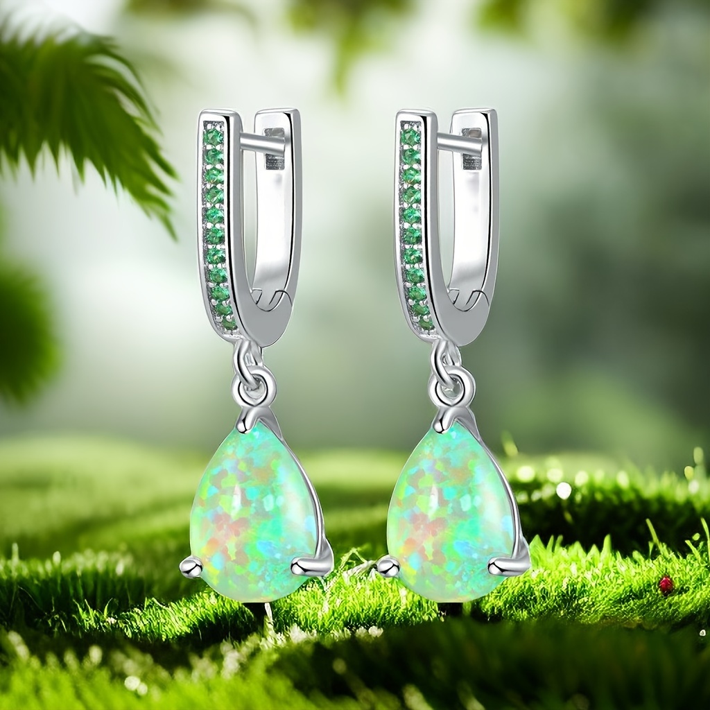 

Drop Earrings Silver Plated Inlaid Opal In Shape Daily Outfits Party Accessories Perfect Jewelry