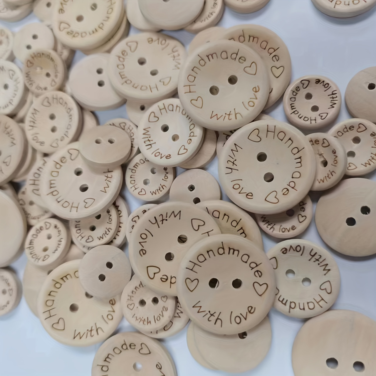 Handmade With Love Natural Wooden Buttons X 15, Ideal for Adding to Your  Handmade Projects., Scrapbooking, Sewing, Knitting, 