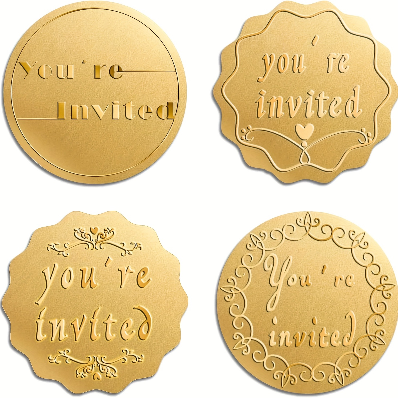 100Pcs Round Gold Heart Envelope Sticker Labels Wedding Invitation
