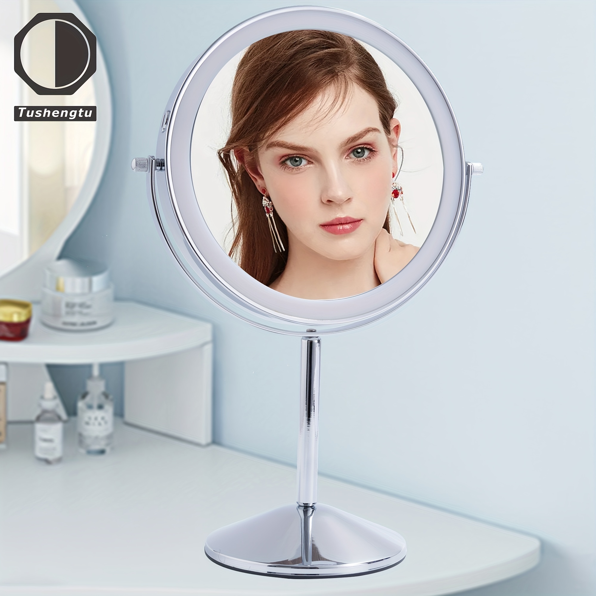 Espelho De Aumento Com Luz, Espelho De Maquiagem Iluminado Recarregável De  Dupla Face 1X/10X, Espelho De Maquilhagem De 3 Cores Com 54 LEDs, Espelho