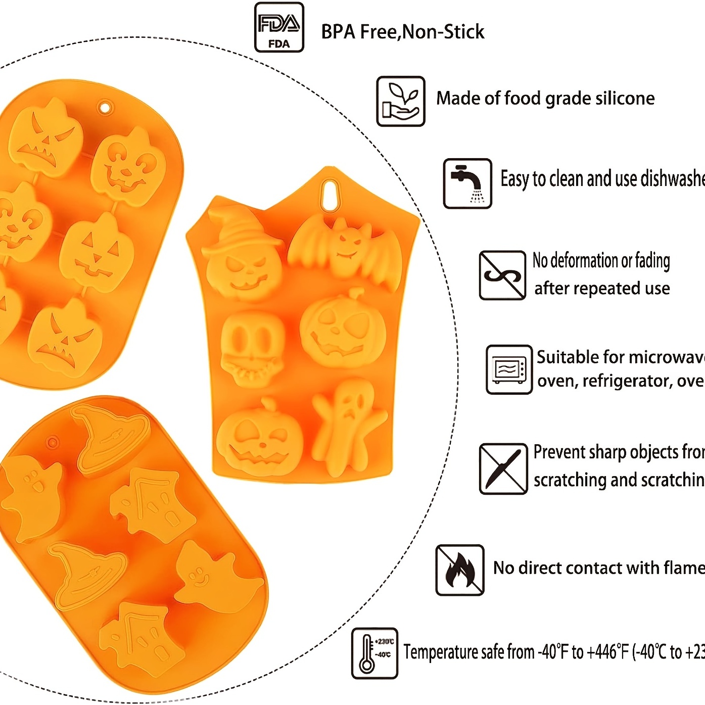 Halloween Molds 3Pcs Pumpkin Silicone Mold Nonstick 3D Silicone