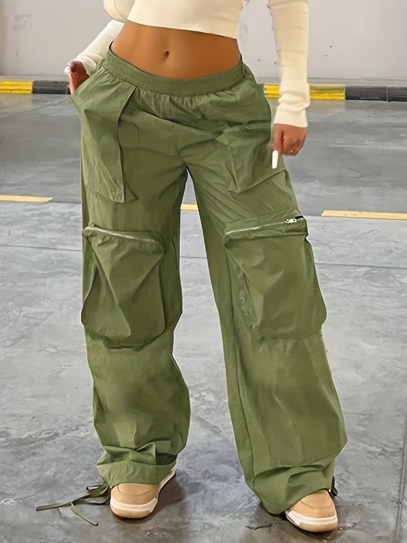 Big Pockets Loose Jeans Cargo Pants Women Fashion Zipper Elastic