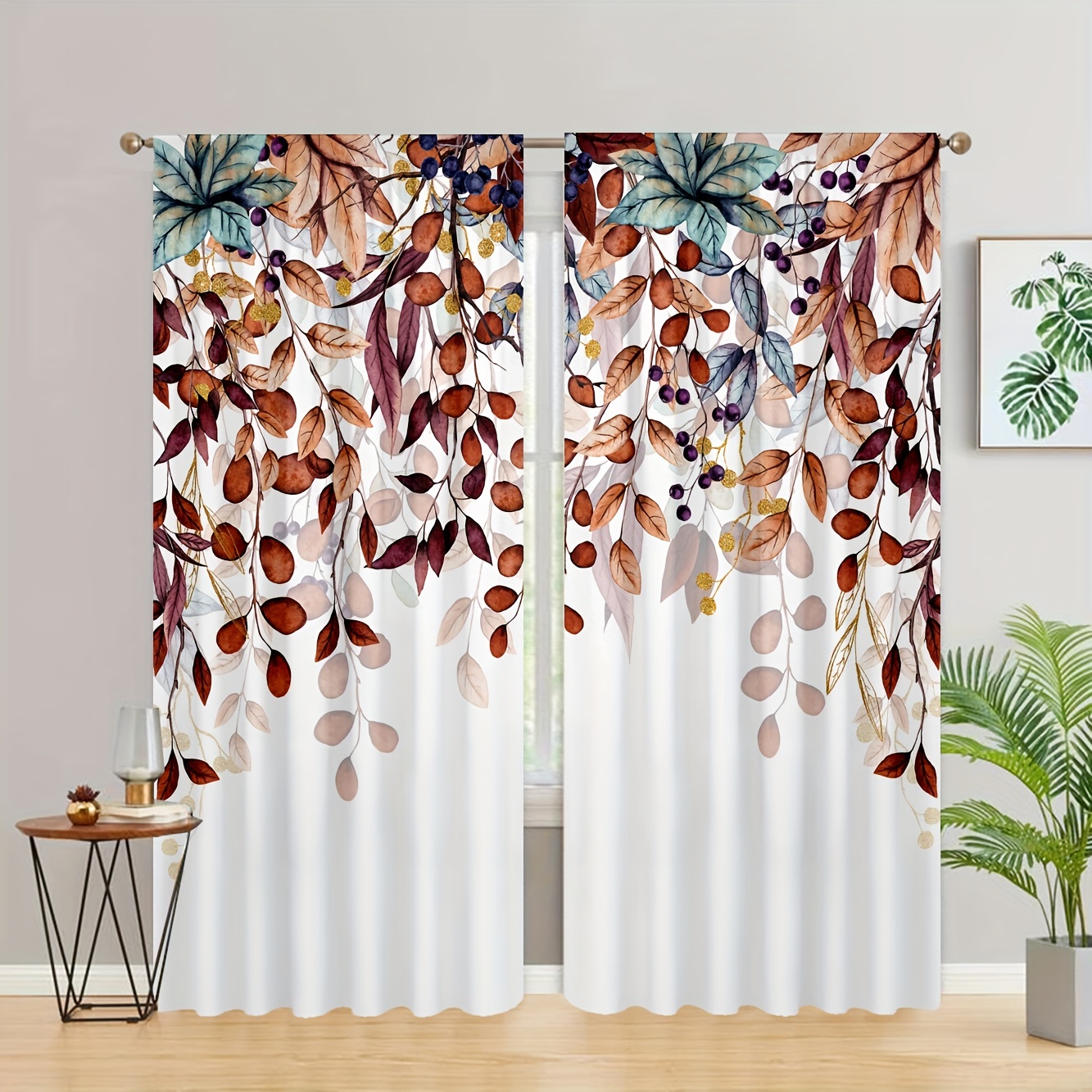 1 Panel Jacquard Ciruela Ventana Cortina Flor Amarilla - Temu