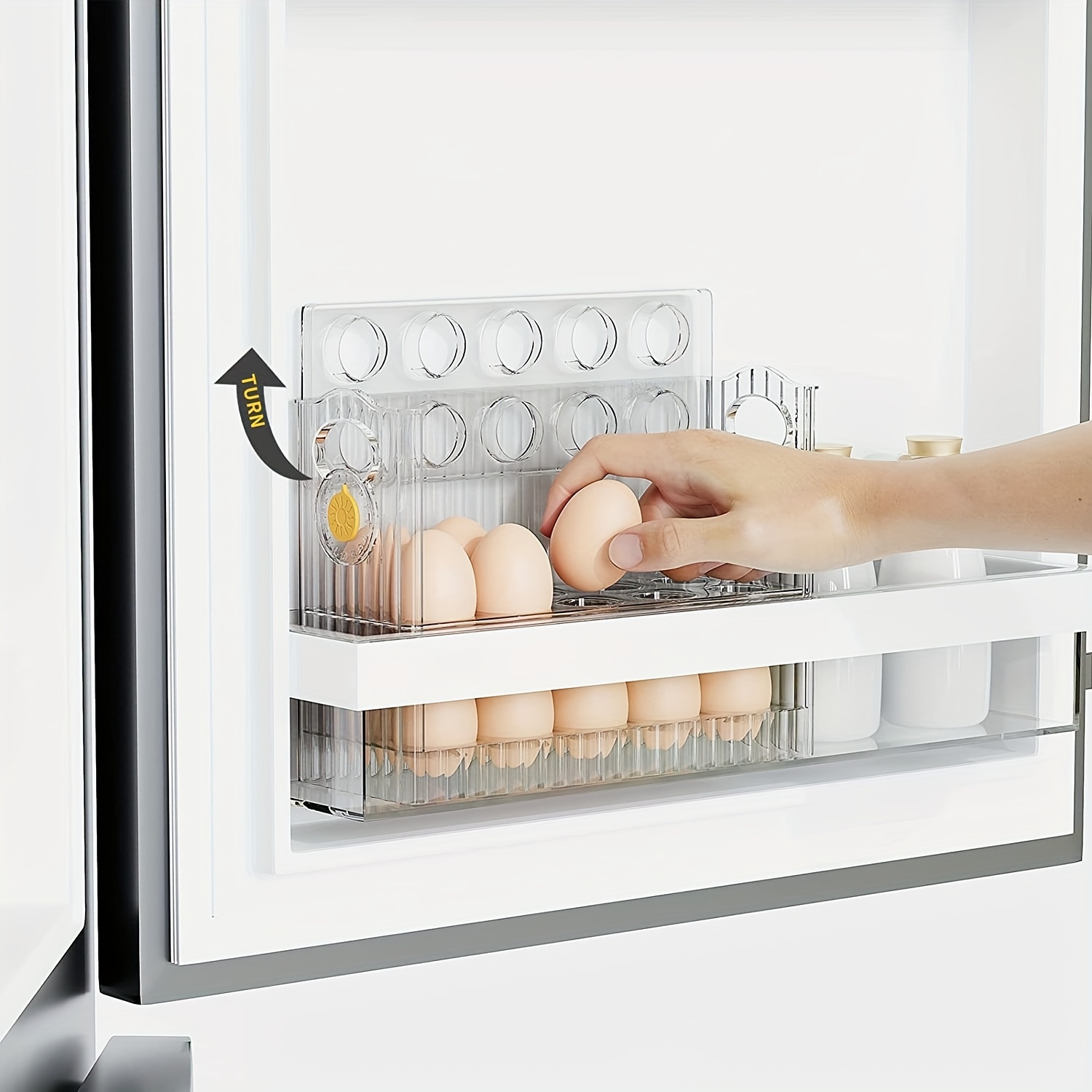  Sooyee Contenedor de almacenamiento para huevos de 3 capas,  tipo rampa, organizador de huevos para refrigerador, contenedor grande,  transparente : Electrodomésticos