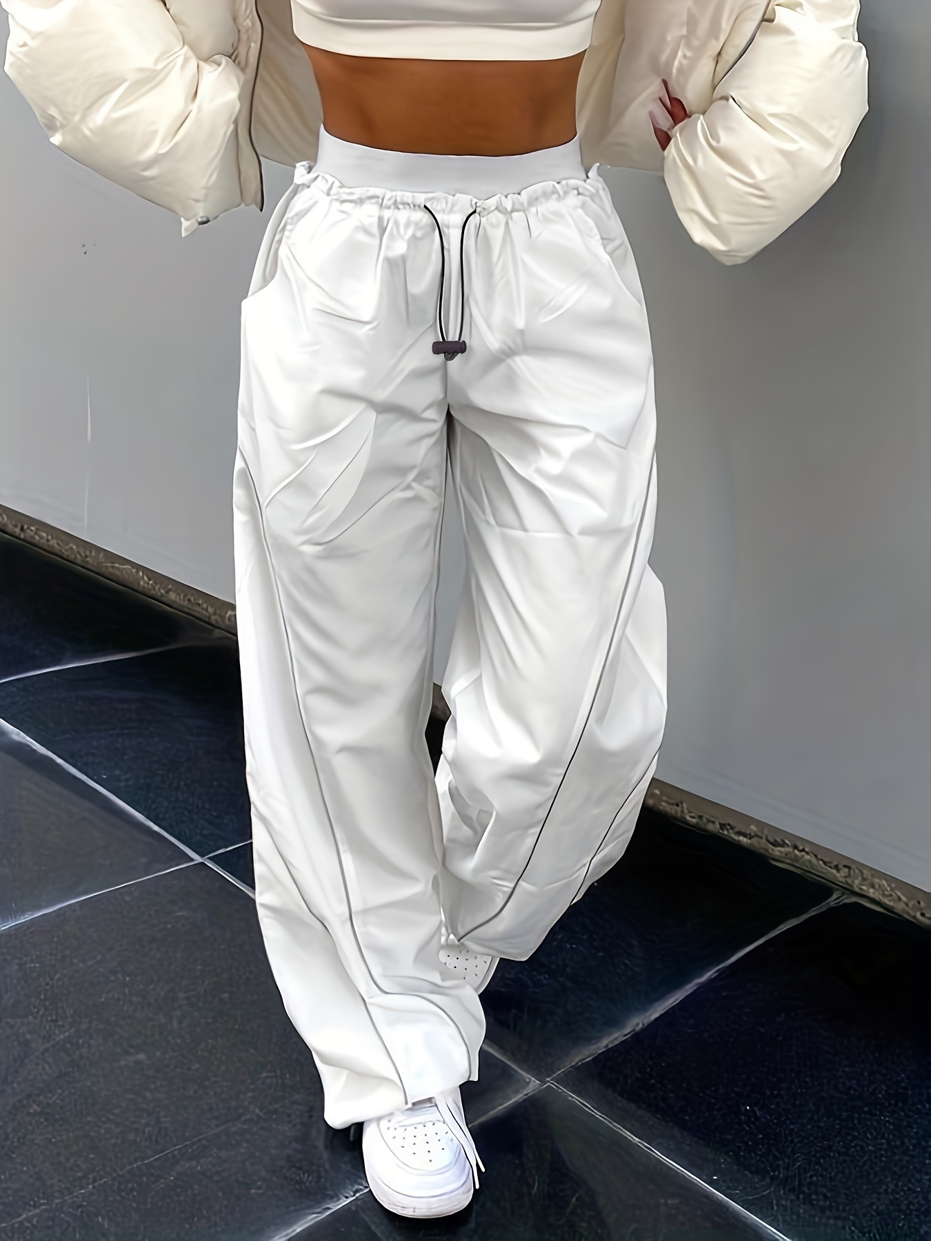  Baggy Pants Women y2k Aesthetic Solid Color Drawstring Low  Waist Cargo Trousers 2000s Sweatpants (Beige White, S) : Clothing, Shoes &  Jewelry