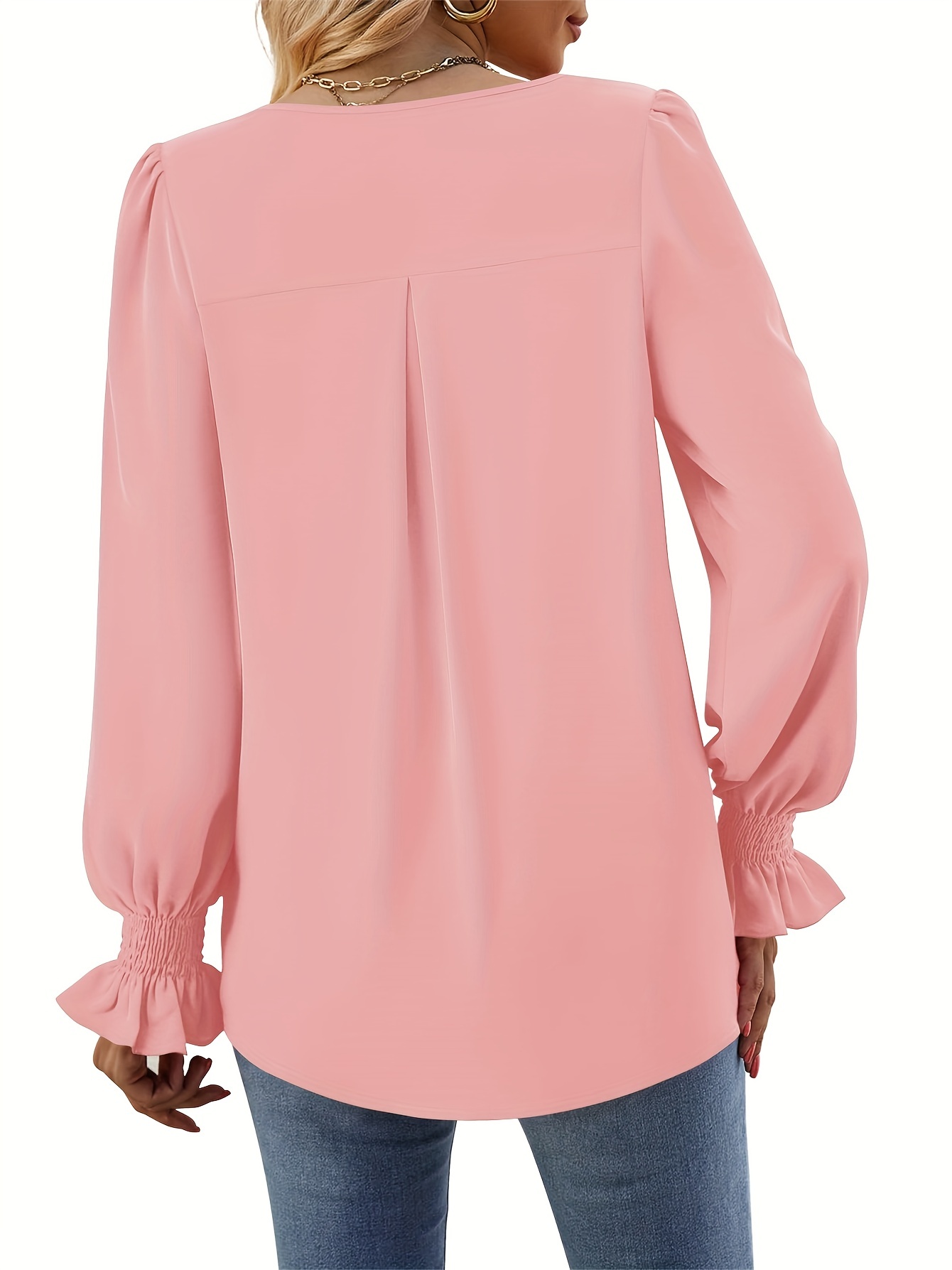 Long-sleeve dress shirt with V-neck and loose chiffon top