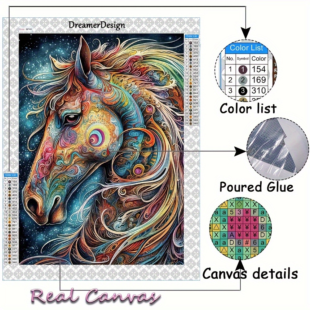 Colored Horse Diamond Art Cross Stitch Kit Abstract Animal 5D
