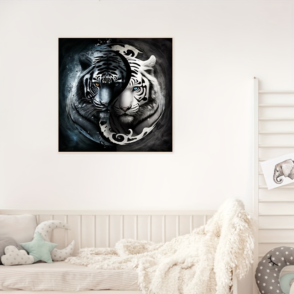 1pc 30*30cm/11.8inx11.8in Without Frame DIY 5D Artificial Diamond Painting Set Domineering Tiger Artificial Diamond Painting Art Craft For Wall Decoration