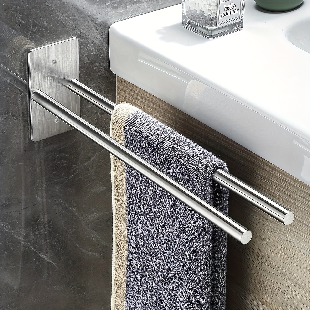 1pc Double Arm Towel Bar, Stainless Steel Towel Rack For Bathroom, Wall  Mounted Towel Holder, Bathroom Towel Hanger, Bathroom Accessories