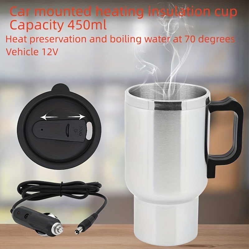 Taza eléctrica de 12 V con aislamiento de agua para automóvil, calentador  de viaje, con calentamiento rápido, capacidad de 15.2 fl oz para café