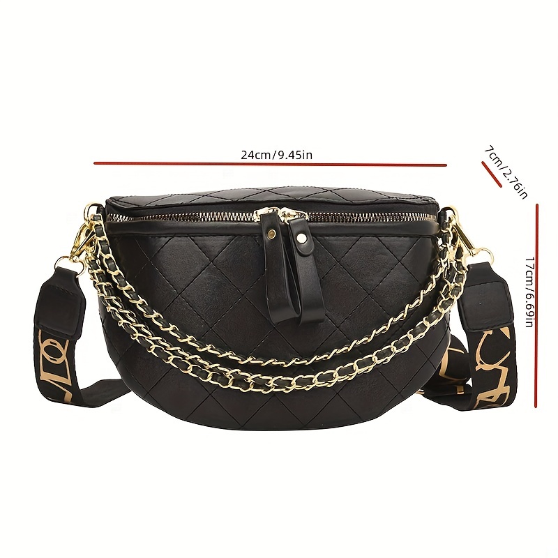 Quilted Double Zipper Chest Bag, Chain Decor Stylish Fanny Pack