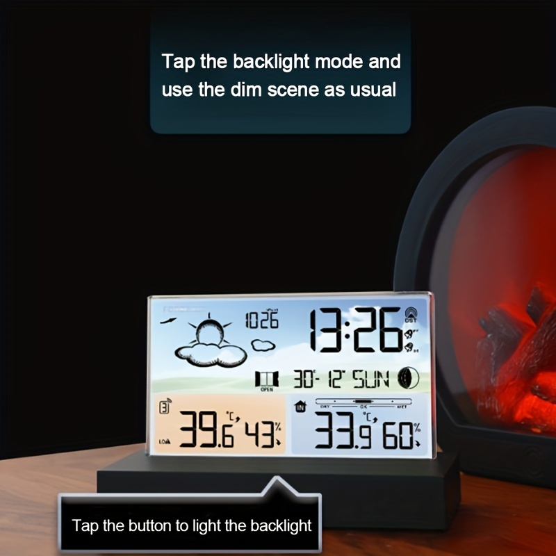 KETOTEK Wireless LCD Weather Station Thermometer Hygrometer Table  Electronic Alarm Clock Barometer Weather Forecast Sensor