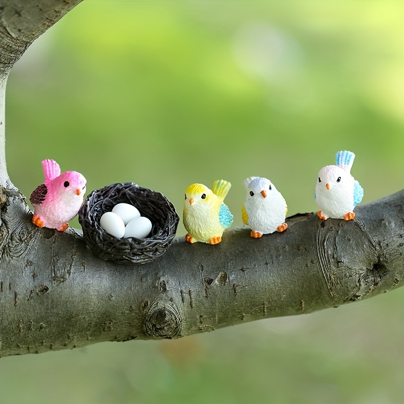 4 Birds And Bird's Nest Micro Landscape Decoration Cute - Temu