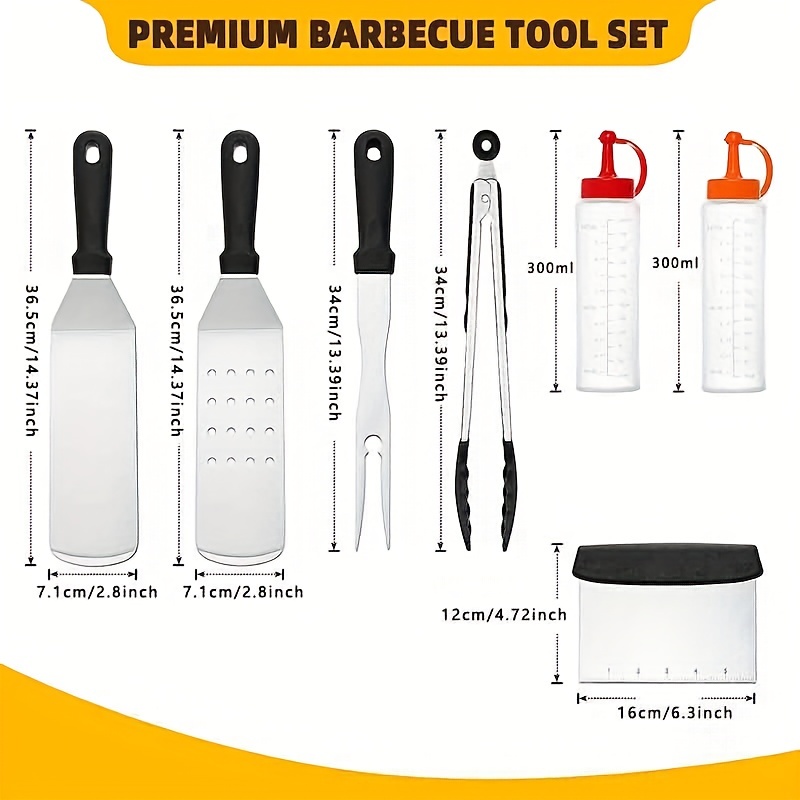 Griddle Flat Top Grill Accessories BBQ Tools Gift Kit Melting Dome Lid + Spatulas + Scraper + Egg Rings + Burger Press + Squirt Bottles + Carrying Bag