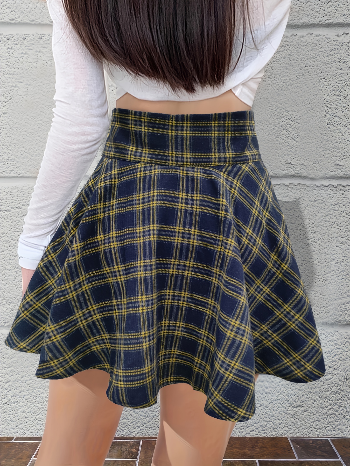 Short Skirt - Yellow/plaid - Ladies