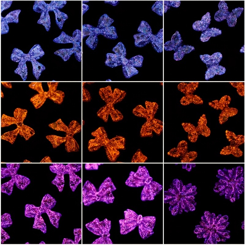 50pcs Luminous Resin Nail Art Charms 3D Florescent Rose Butterfly Bow