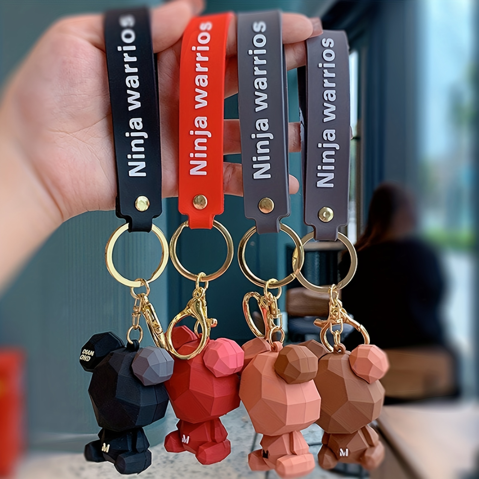 Men's Cartoon Resin Wool Bear Keychain, Cute Exquisite Fashion