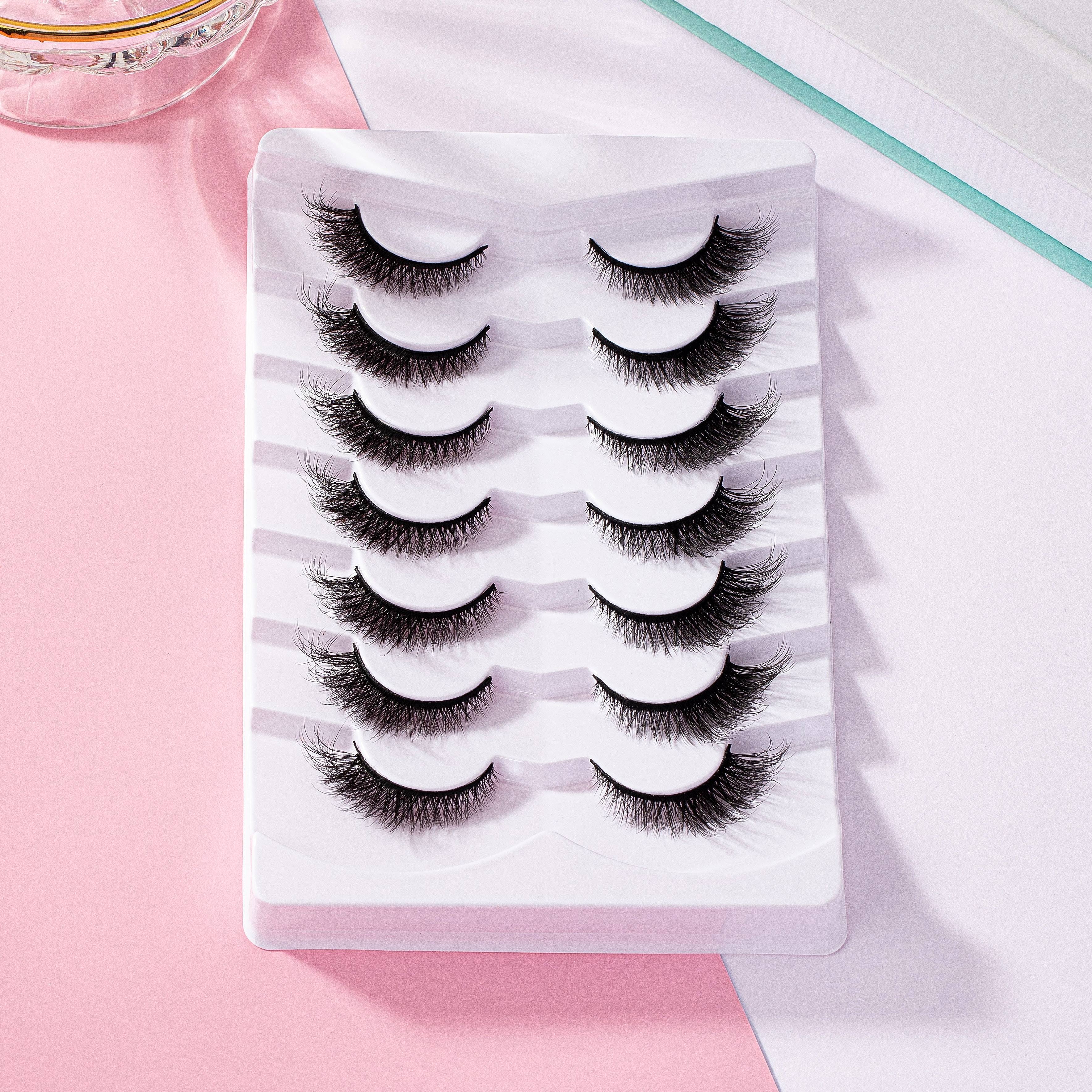 

7 Pairs False Eyelashes, Faux Mink Hair Lashes, Eye End Lengthening Cat Eye Lashes, Fluffy Soft Dramatic Eyelashes