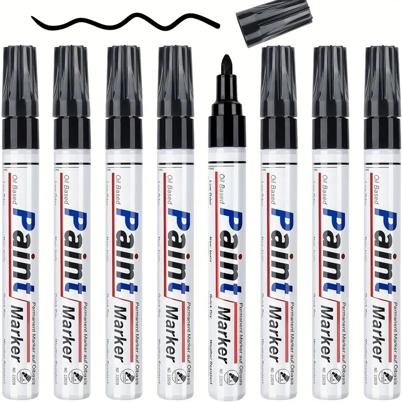 8pcs Permanent Marker Black Glass Pens Waterproof Pens Quick Drying Paint  Pens Waterproof Permanent Marker For Stone Painting For Carton, Plastic, Woo