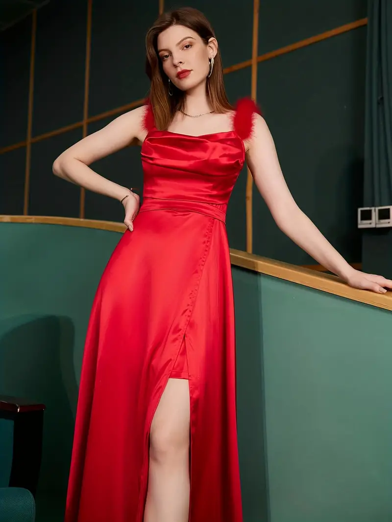 Vestidos femininos Vestidos vermelhos lisos com acabamento - Temu