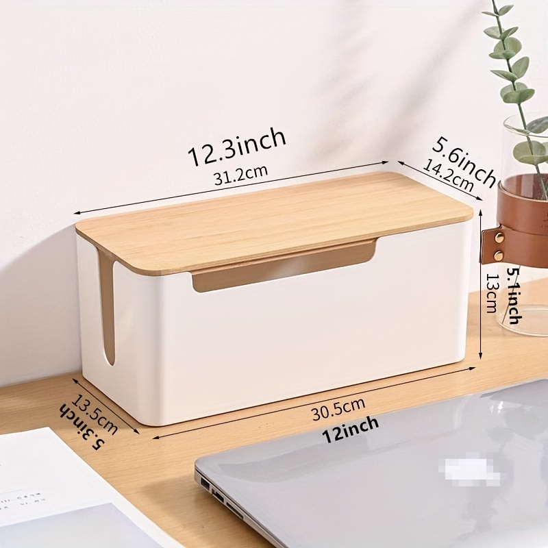 Cable Organizer Box with Wooden Lid - Neatly Manage Cables 