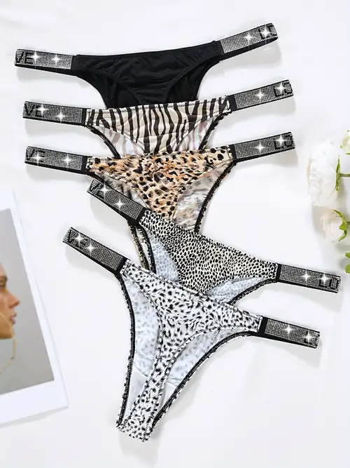 Women Rhinestones Lace Panties Fancy Pendant Underwear Thongs Lingerie  G-String