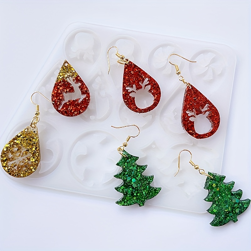 Silicone earrings mold Christmas for resin and epoxy mould for jewelry  Christmas tree, Reindeer, Snowflake for stud earrings
