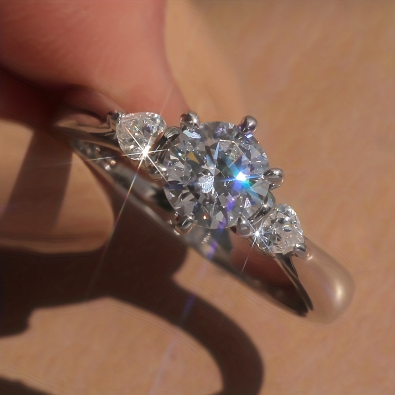 Stack Ring Inlaid Shiny Zirconia Halo Wedding Engagement - Temu
