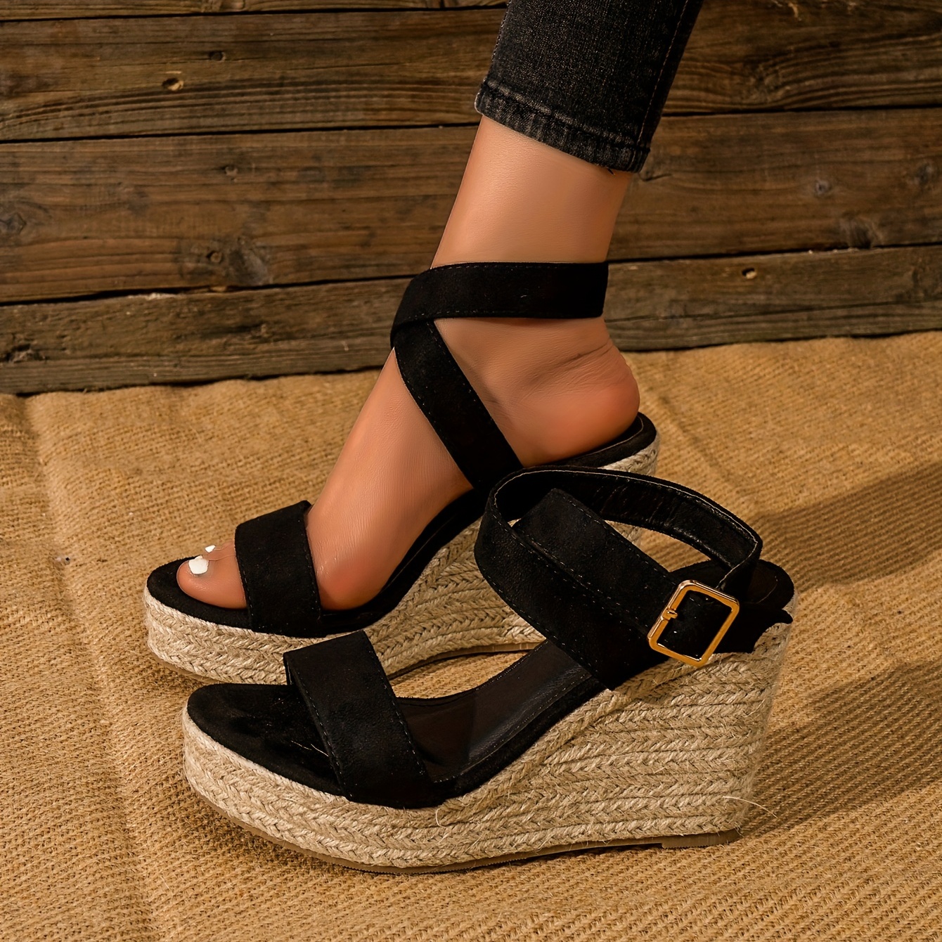 Women's Wedge Espadrille Sandals Crossover Strap Ankle - Temu