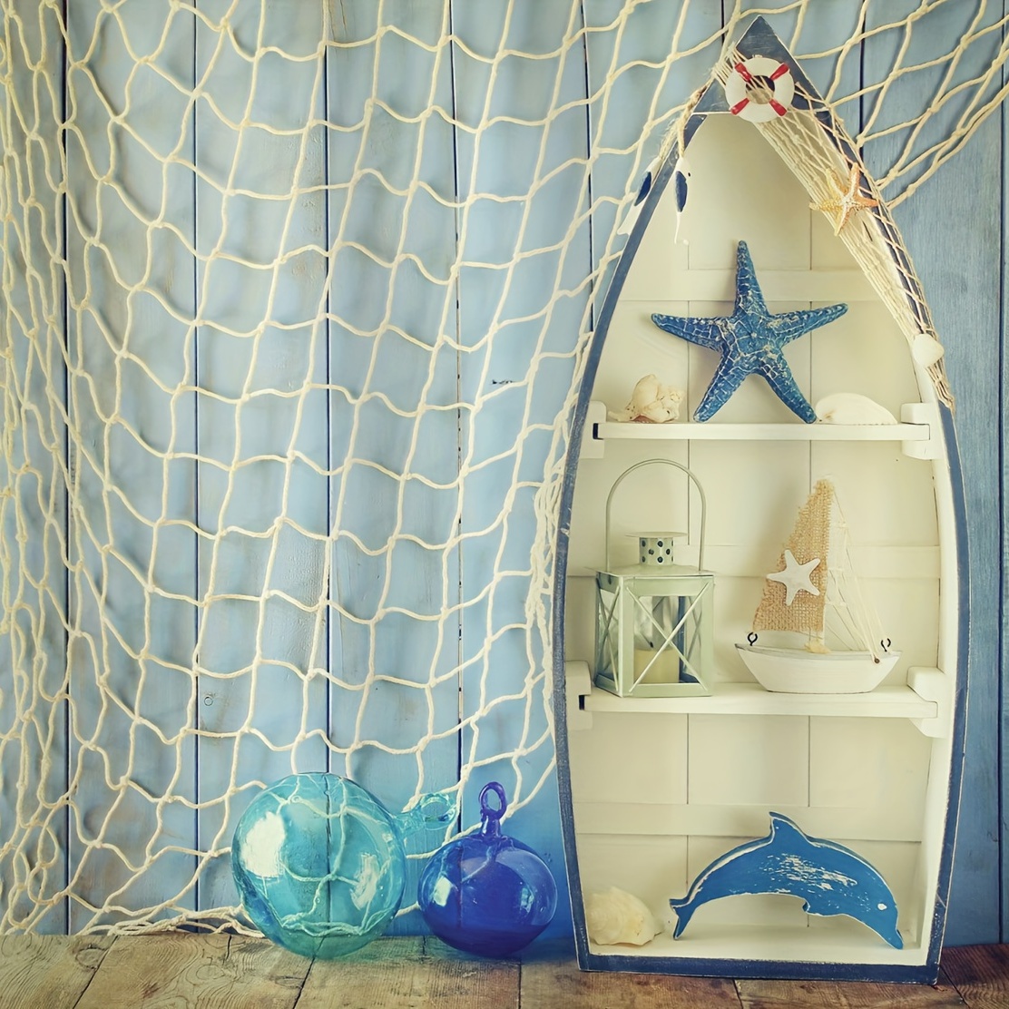 yueton 1 red de pesca decorativa azul, pared de red de pesca náutica,  decoración de pared de red de pescado de estilo mediterráneo, decoración de