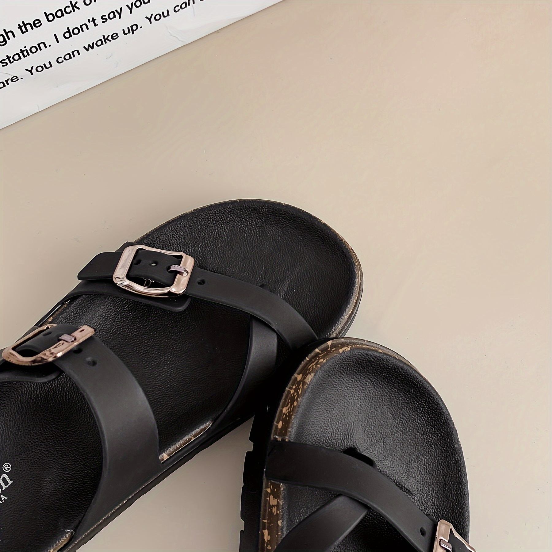 Women's Loop Toe Slide Sandals Casual Buckle Strap Design - Temu