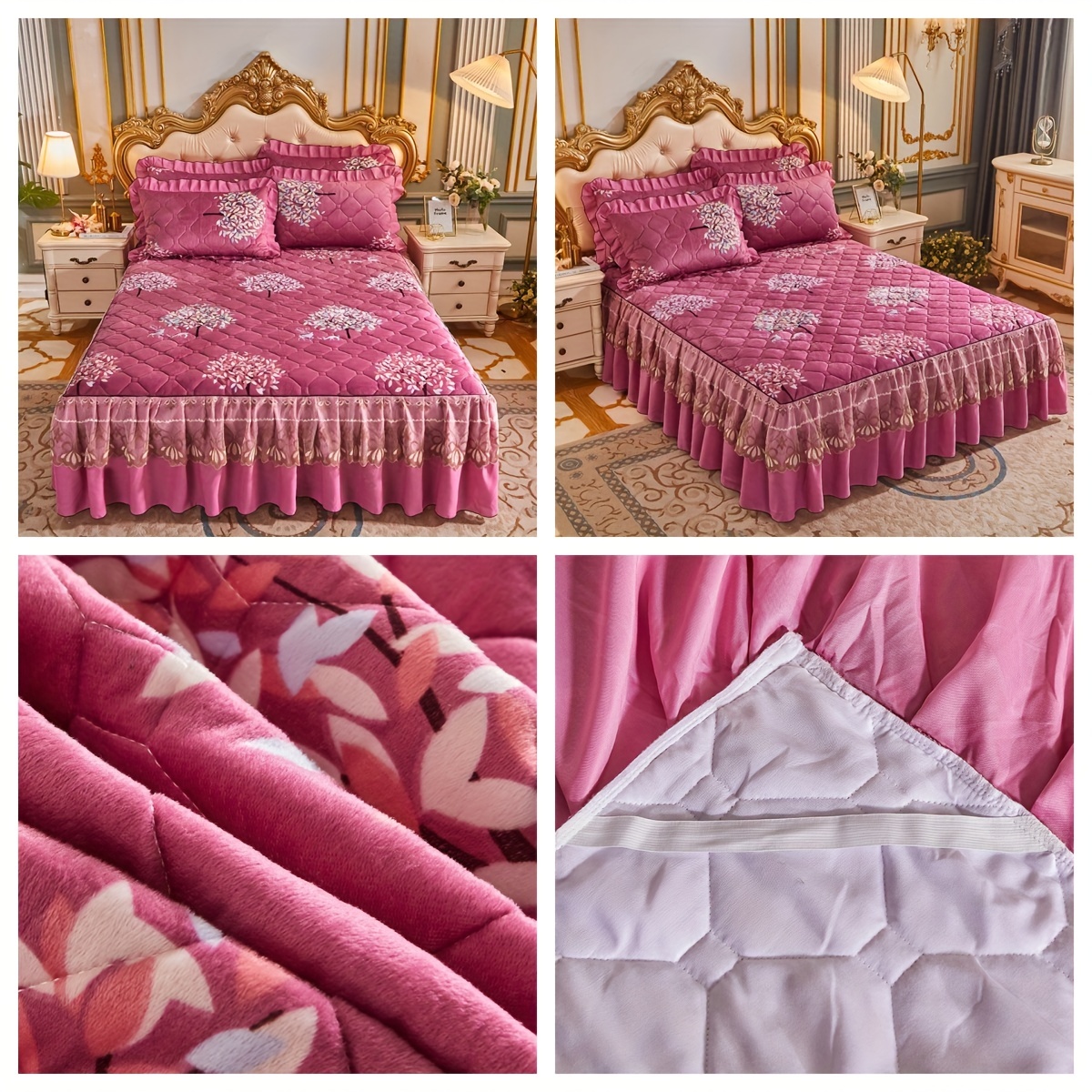 luxurious 3pcs   bed skirt set with pillowcases   machine washable   fit non slip full coverage for a   experience details 3