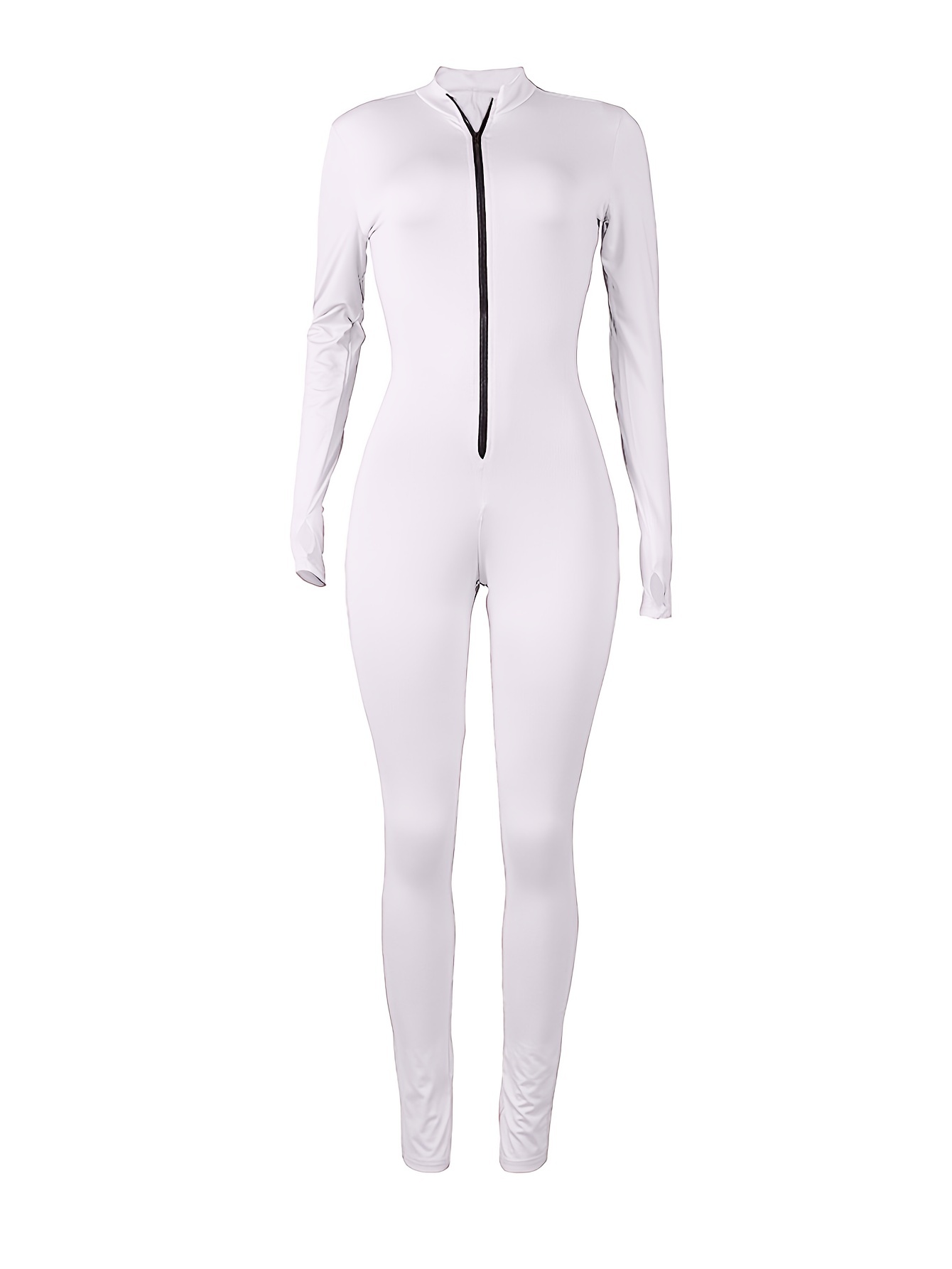 Women's Sexy Bodycon Zip Jumpsuit Solid Long Sleeve Stretchy - Temu Canada