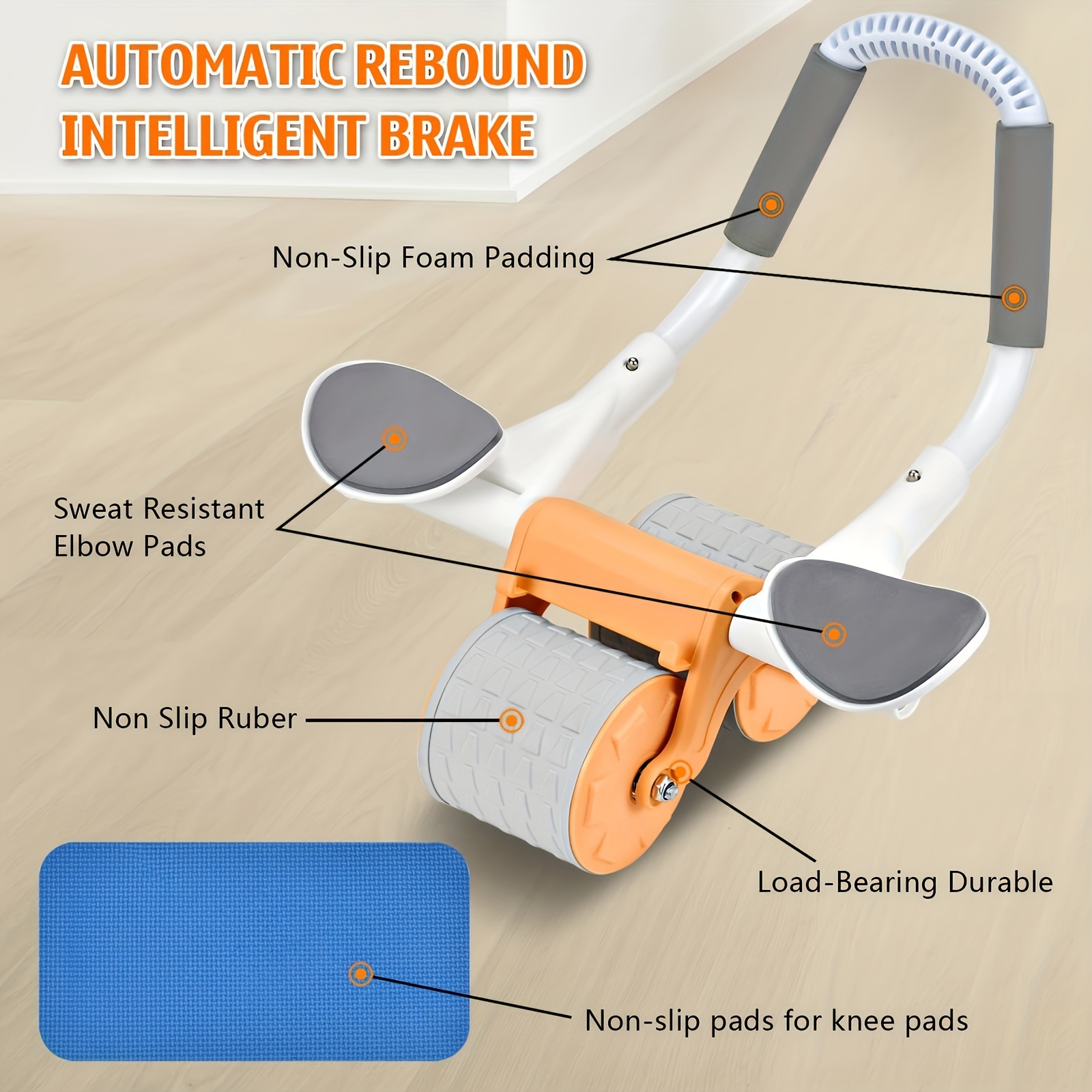 Ruota Addominale Con Rimbalzo Automatico - Attrezzo Per Allenamento Addominali Con Tappetino E Supporto Telefono - Foto 8