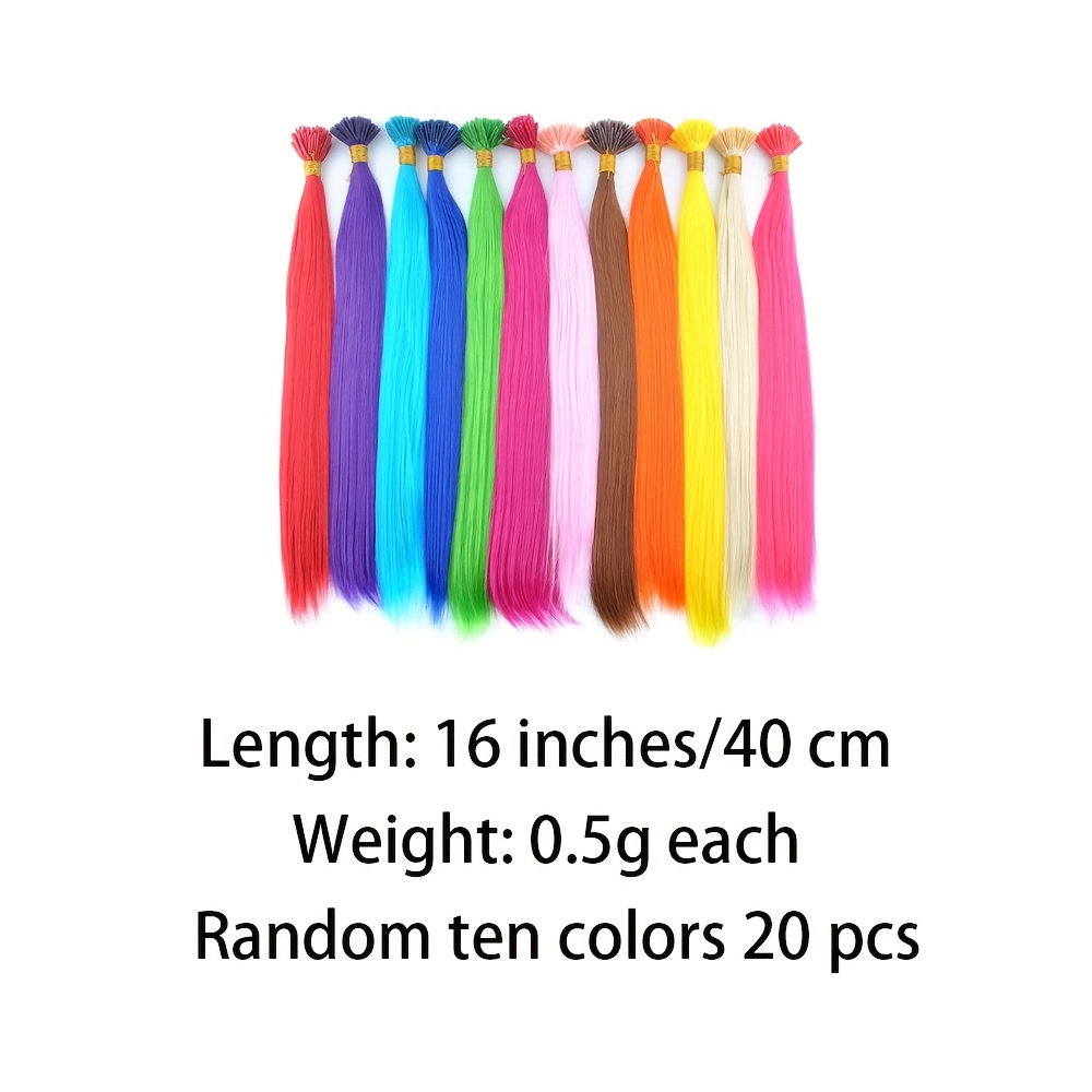 Rainbow Hair Extensions Kit, 100 Synthetic Strands in 10 Colors, Tools,  Microbeads (20 Inches)