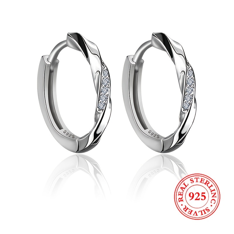 

Exquisite 925 Sterling Silver Hypoallergenic Hoop Earrings Embellished With Tiny Zircon Elegant Sexy Style For Women Daily Casual