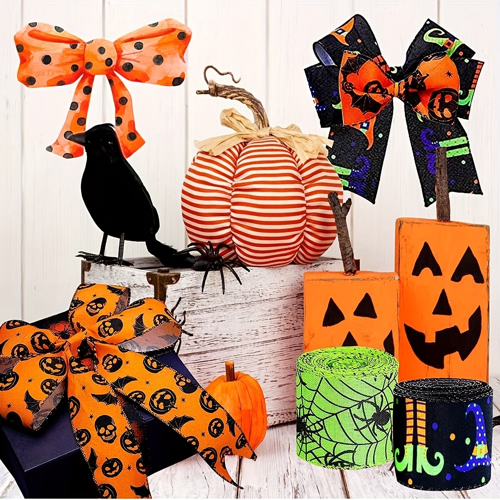 X5yards Halloween Wired Edge Ribbon For Wreaths Bat Spider Web