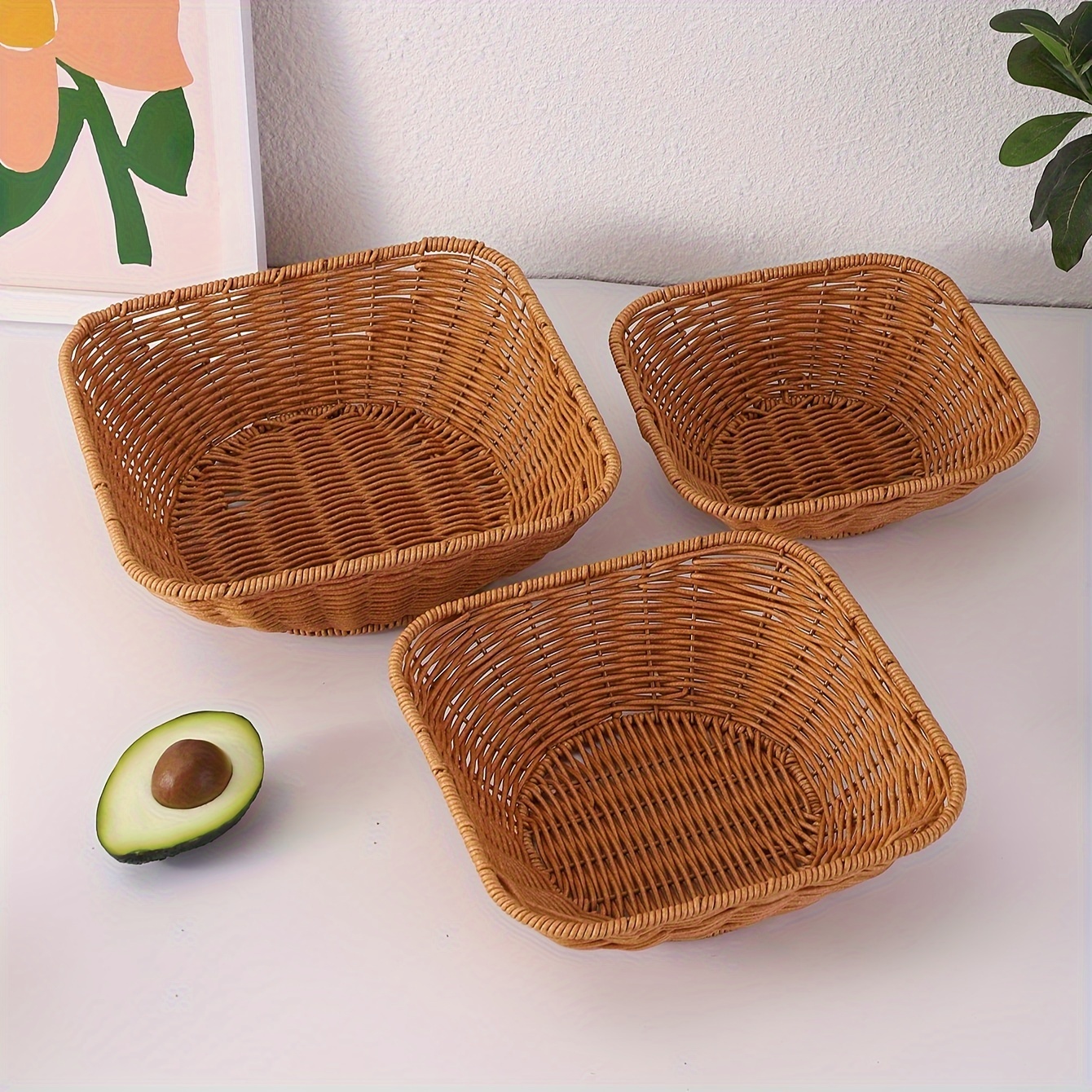 Rattan Woven Fruit Bowl Square Basket Flowers Fruits - Temu United Emirates