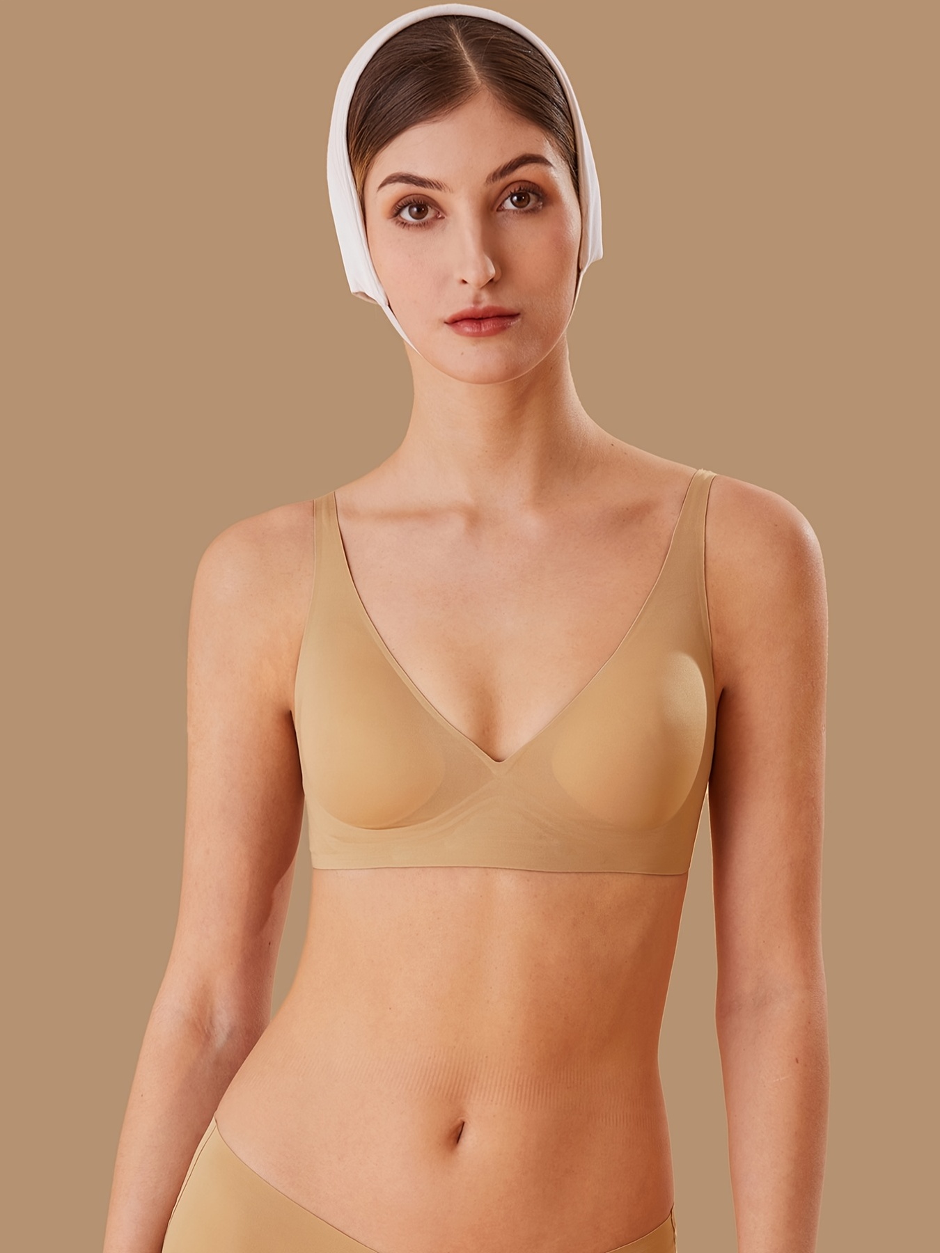 Solid Wireless Plunge Bra Comfy Breathable Stretch Intimates